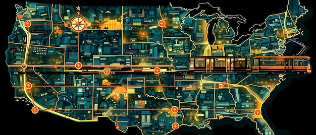 A map of the United States highlighting different infrastructure projects approved under the Infrastructure Bill in various states, with icons representing transportation, energy, and water projects.
