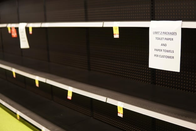 Shelves in a grocery store with visible price tags, emphasizing the rising cost of food and basic necessities, and showcasing the direct impact of inflation on consumers.