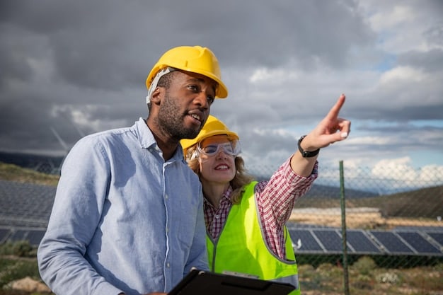 A diverse group of workers installing solar panels on a residential rooftop. They are wearing safety gear and working collaboratively, showcasing the human element of green job creation.