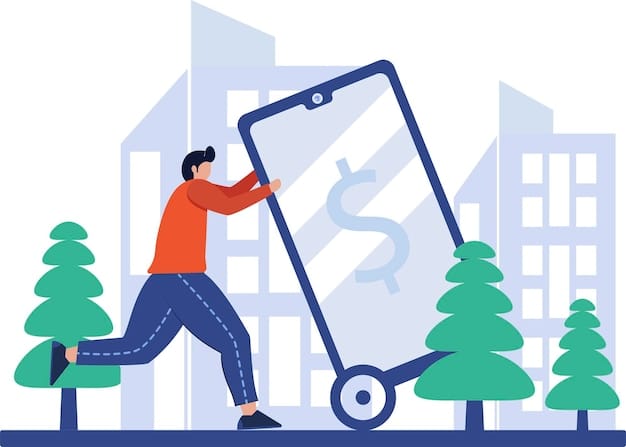 An illustration depicting a person looking worried while surrounded by accumulating credit card bills. The background is a blurred cityscape, suggesting financial stress in urban environments.