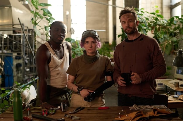 A diverse group of workers in a modern manufacturing plant, collaborating on a project. The image conveys a sense of teamwork and innovation in the manufacturing sector.