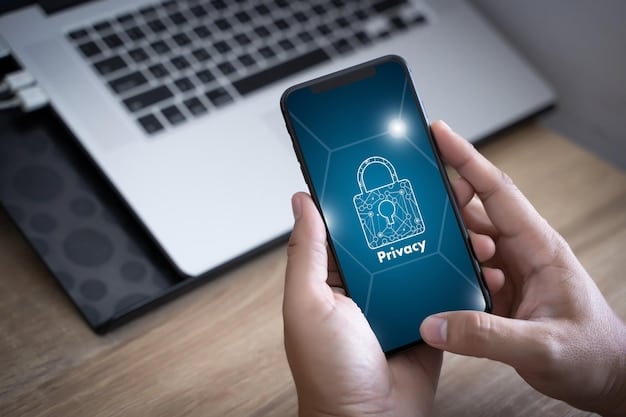 A person adjusting privacy settings on a smartphone, with a padlock icon hovering over the screen, emphasizing data control and security. This symbolizes the empowerment consumers receive through the New Federal Regulations on Data Privacy: What the Changes Mean for US Consumers in 2025.