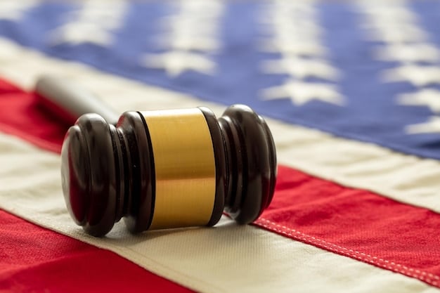 A close-up shot of gavel striking sound block during session, in the United States Capitol Building, with blurry Congress members in the background and the text 
