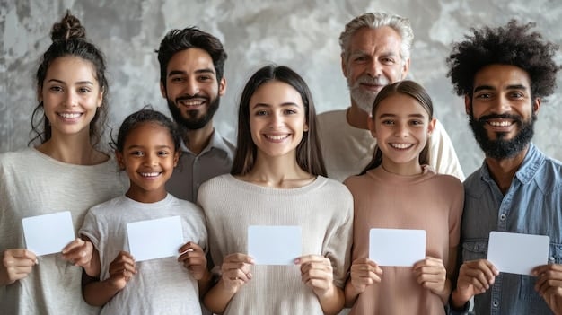 A diverse group of American families smiling and holding symbolic checks, representing the direct payments they may receive from the Breaking: New Stimulus Package Proposed by Congress – Details and Potential Benefits. The background shows a blurred image of Main Street, USA, symbolizing the broader economic impact.