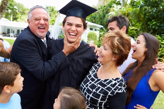 A person joyfully celebrating graduation with friends and family. The focus is on the graduate, who is wearing a cap and gown and holding a diploma. The background is filled with smiling faces and celebratory decorations, conveying the sense of achievement and success that What is Competency-Based Education? And Could It Save You Thousands? can facilitate.
