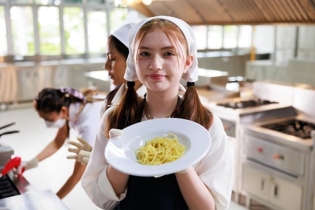 A close-up shot of a student in a culinary arts program at a trade school, skillfully frosting a cake. The student is wearing a chef's hat and apron, with professional-grade kitchen equipment in the background. The photo emphasizes the hands-on, practical training that trade schools offer.