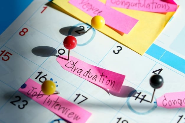 A calendar with scholarship application deadlines highlighted and circled. Sticky notes with reminders are attached to the calendar.