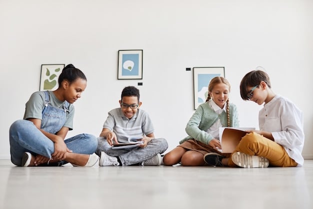 A group of children are participating in a storytelling session. They are sitting in a circle, listening intently as a storyteller reads from a large book. The children's faces are animated and engaged, showing their enjoyment of the story. This relates to How to Improve Your Child's Reading Skills: Proven Strategies for Parents by illustrating the benefits of interactive storytelling.