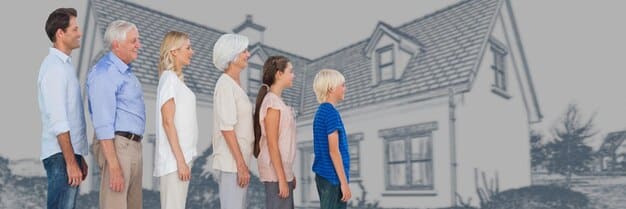 A split image showing a long line of people at an open house on one side, contrasted with an empty street with 