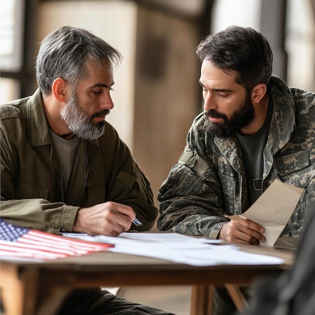 A Veteran Service Officer (VSO) assisting a veteran with paperwork at a desk, symbolizing support and guidance when 