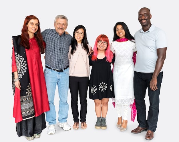 A diverse group of people standing together, representing different ages, ethnicities, and backgrounds. They are all smiling and looking towards the future, symbolizing the collective impact of Social Security changes. The setting is a sunny park, suggesting optimism and community as retirees and future beneficiaries consider how the new 2025 Social Security changes impact your retirement benefits: a comprehensive guide to their financial well-being.