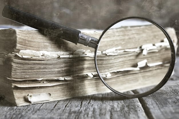 A close-up of hands searching through a pile of old documents, with a magnifying glass highlighting a specific name on one of the documents. The scene is dimly lit, creating a sense of mystery and discovery associated with finding unclaimed property.