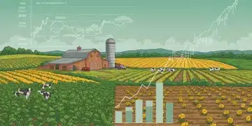Vibrant agricultural landscape illustrating the broad financial impact of the 2025 Farm Bill on farming and food economics.