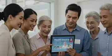 Diverse group reviewing ACA 2025 health insurance options on a tablet