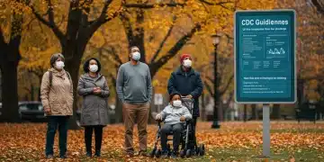 Diverse community members adhere to CDC public health guidelines in autumn 2025