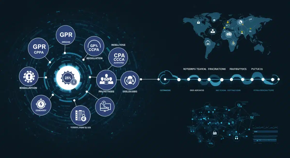 Infographic showing a roadmap of data privacy regulations, including GDPR, CCPA, and future federal laws.