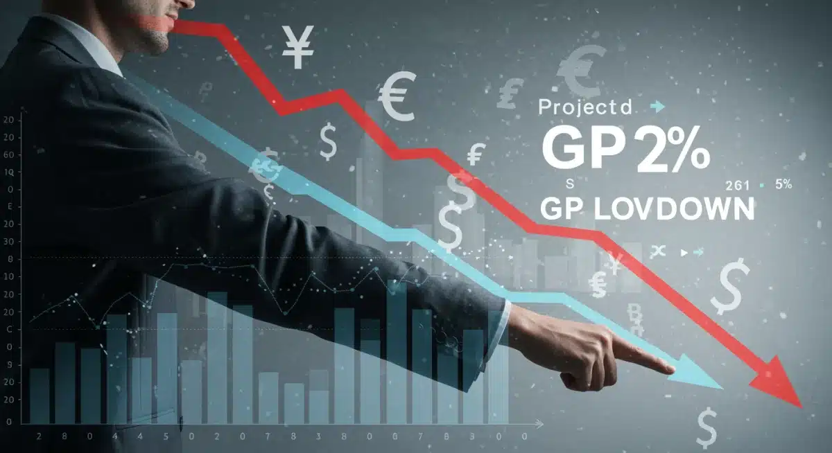 Economic data showing projected 2% GDP slowdown with downward arrows