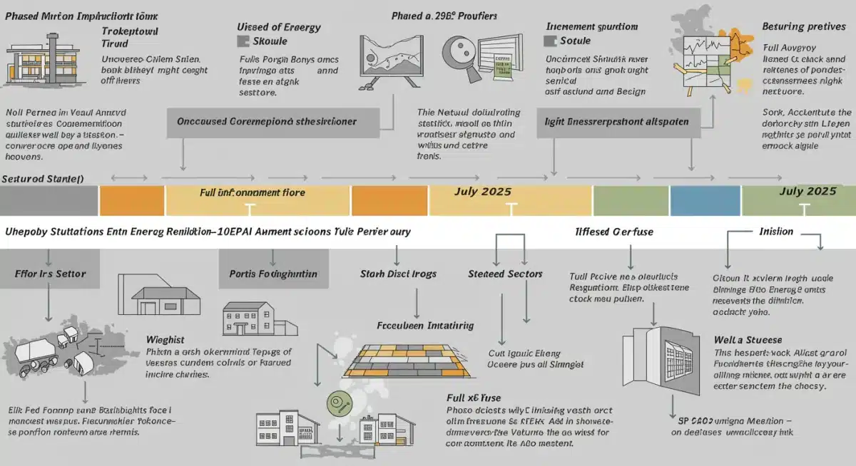 Timeline showing EPA energy regulation implementation phases leading up to July 2025.