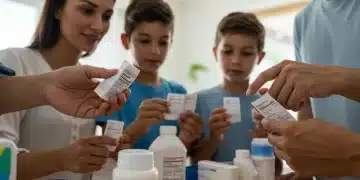 Family reading product labels for new FDA safety standards