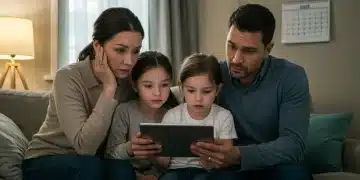 Family looking at tablet for emergency rental assistance 2025