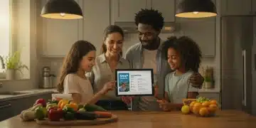 Family reviewing SNAP Benefits 2025 information on a tablet in their kitchen