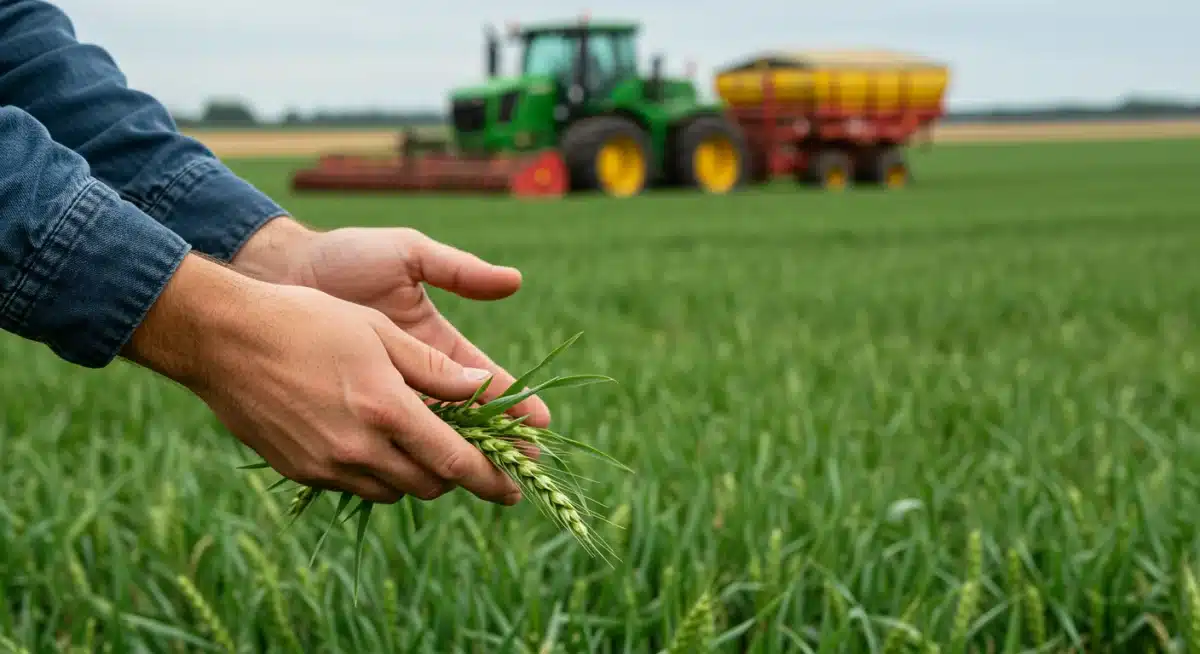 Farmer's hands examining healthy crops, symbolizing direct agricultural impact of the 2025 Farm Bill.