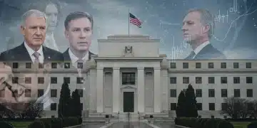 Federal Reserve building with political influence overlays, Washington D.C.