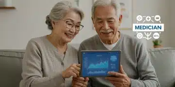 Senior couple reviewing Medicare savings information on a tablet