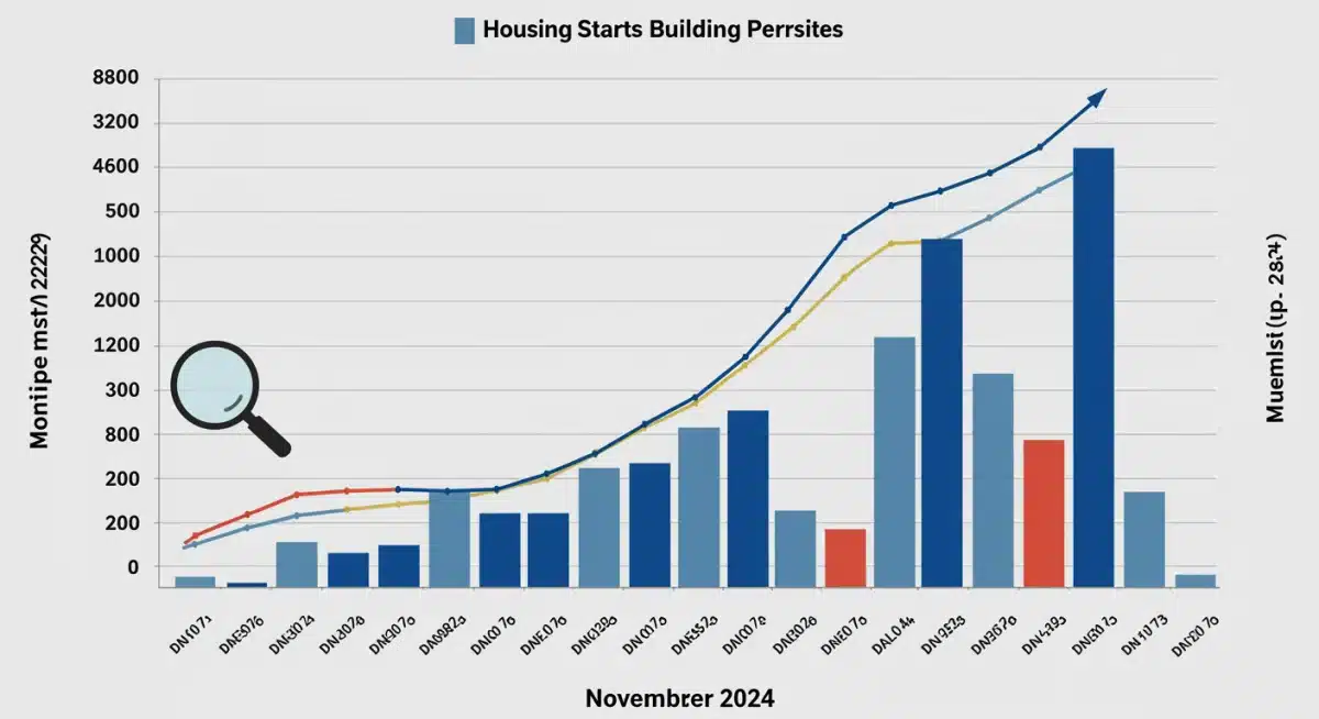 Bar chart showing November 2024 housing starts and building permits month-over-month changes