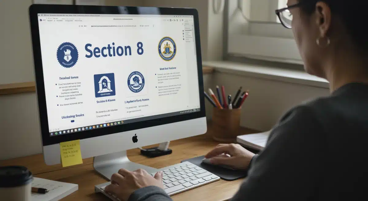 Individual researching Section 8 housing assistance online.