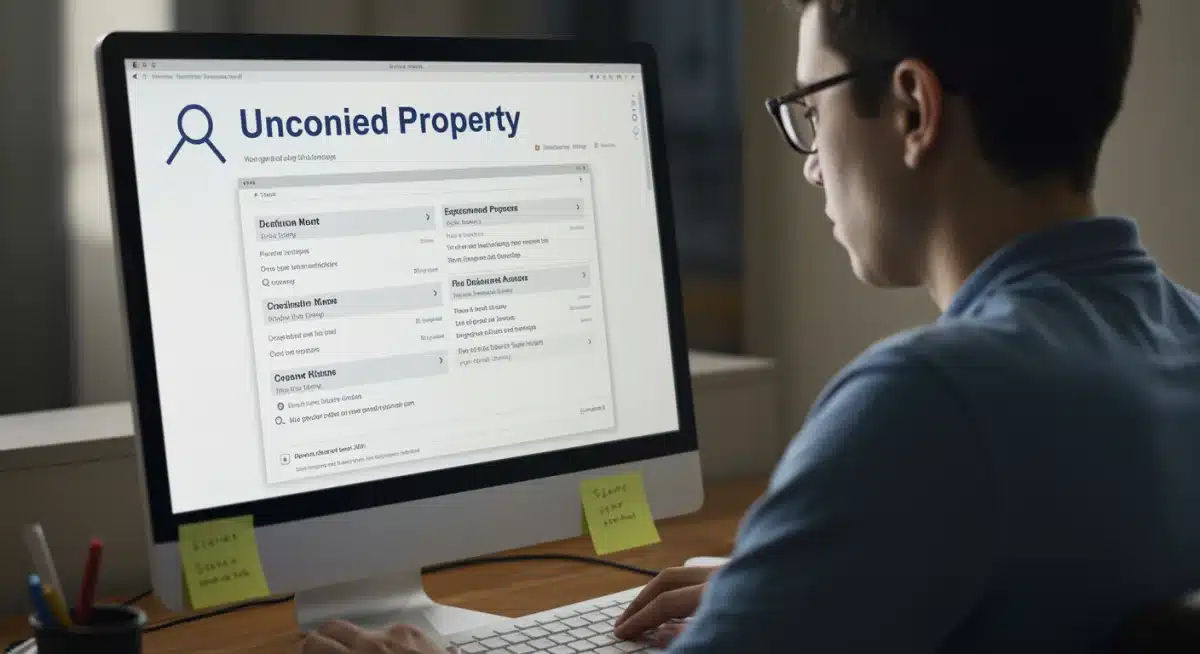 Person searching online for unclaimed property and funds