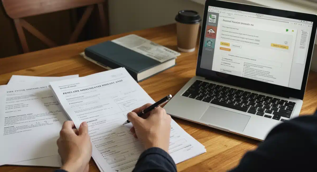 Person meticulously filling out emergency rental assistance application forms
