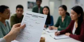 Housing Choice Voucher application form being held, symbolizing access to affordable housing.