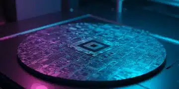 Semiconductor wafer with intricate circuitry, representing chip manufacturing challenges.