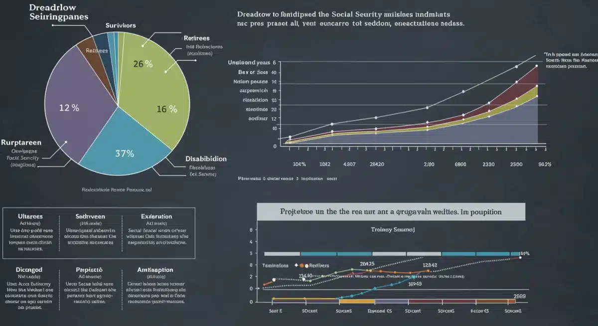 Infographic detailing Social Security beneficiary distribution and future solvency projections.