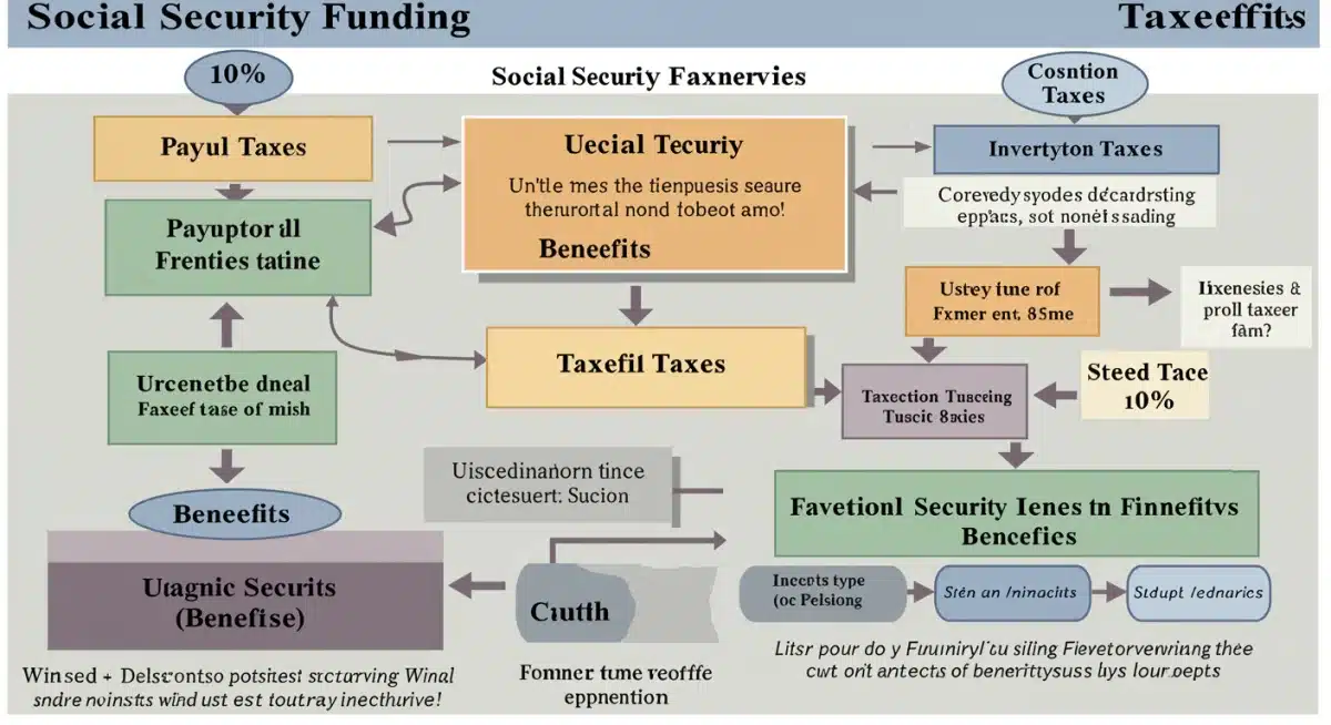 Infographic showing Social Security funding sources and benefit allocations