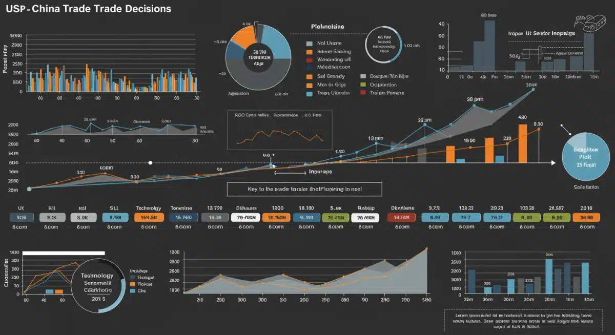 Infographic illustrating a timeline of US-China trade policy decisions and economic impacts.
