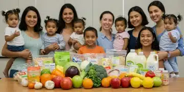 Diverse families benefiting from WIC program with healthy food